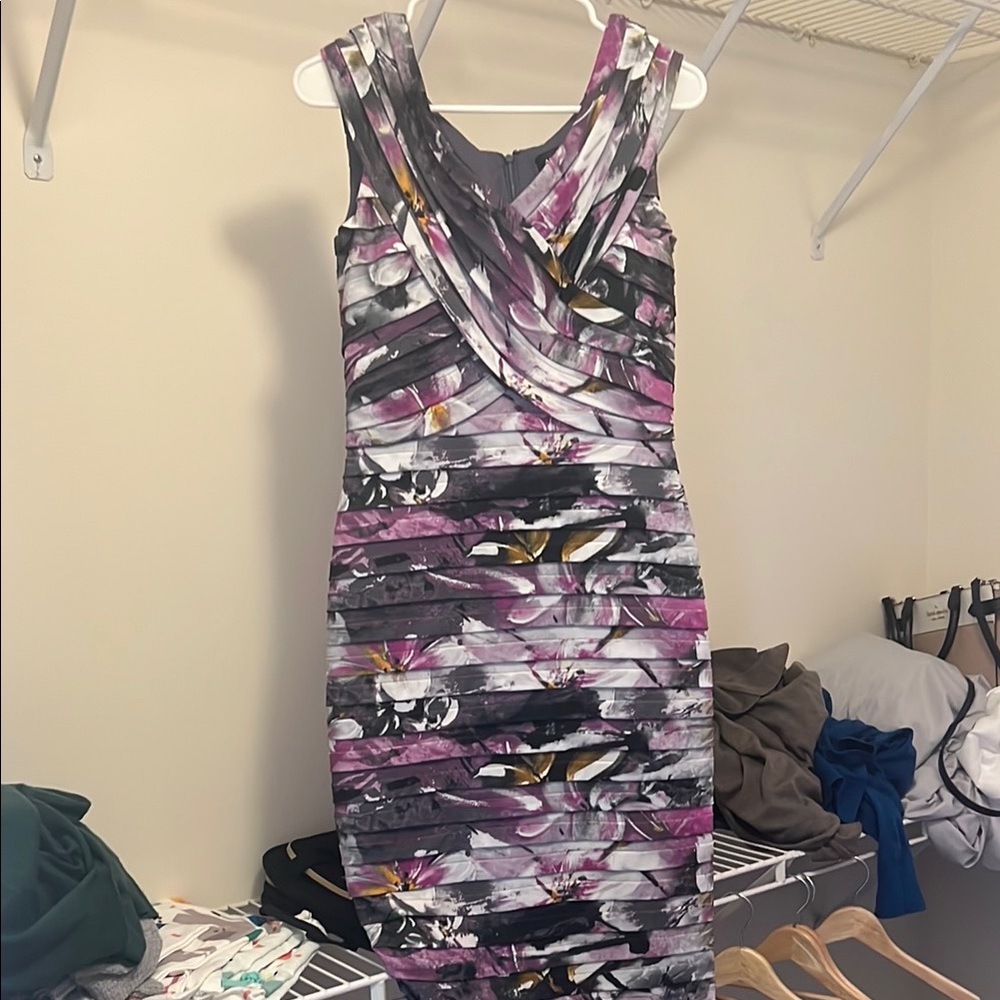 Adrianna Papell Purple and Black Midi Dress